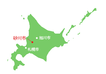 砂川市のおおまかな位置を示した北海道地図